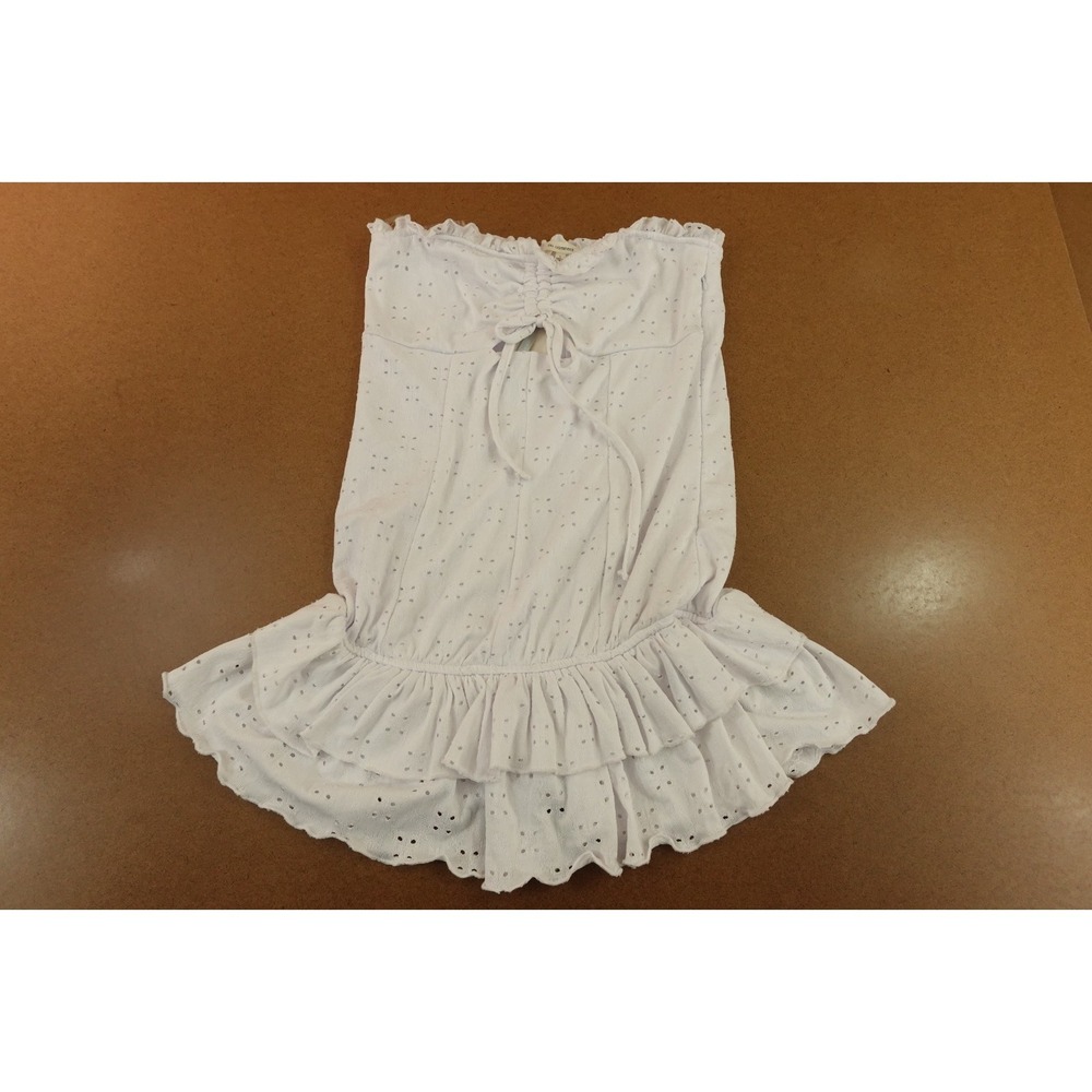 No Comment Womens Large White Eyelet Strapless Ruffled Bustier Mini Dress NWT